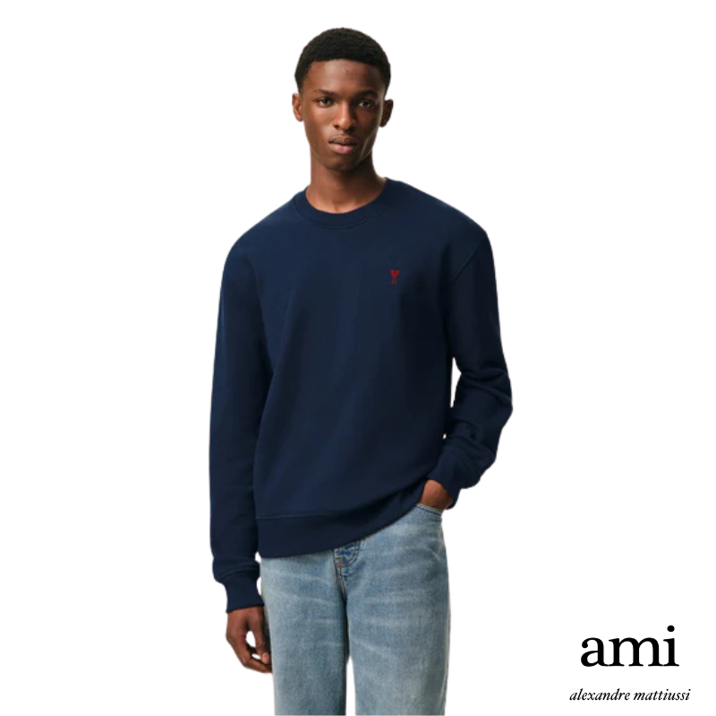 Ami paris【パーマネントコレクション】ブルー オーガニックコットン Ami de Coeur スウェットシャツ