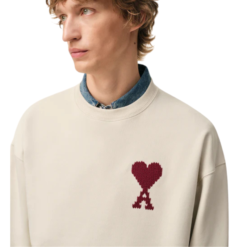 Ami paris【ホワイト コットン Ami De Coeur スウェットシャツ】