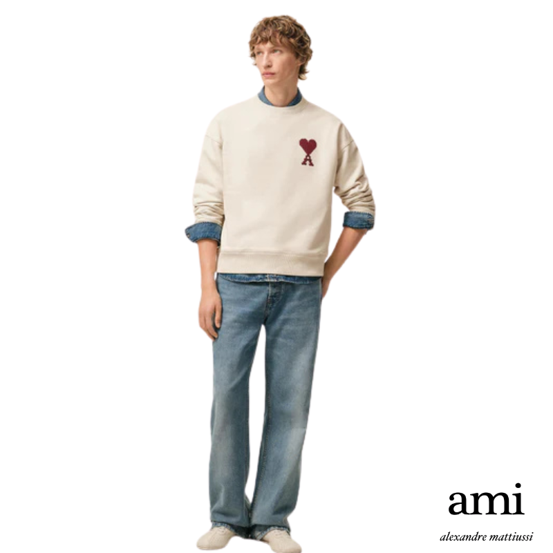 Ami paris【ホワイト コットン Ami De Coeur スウェットシャツ】