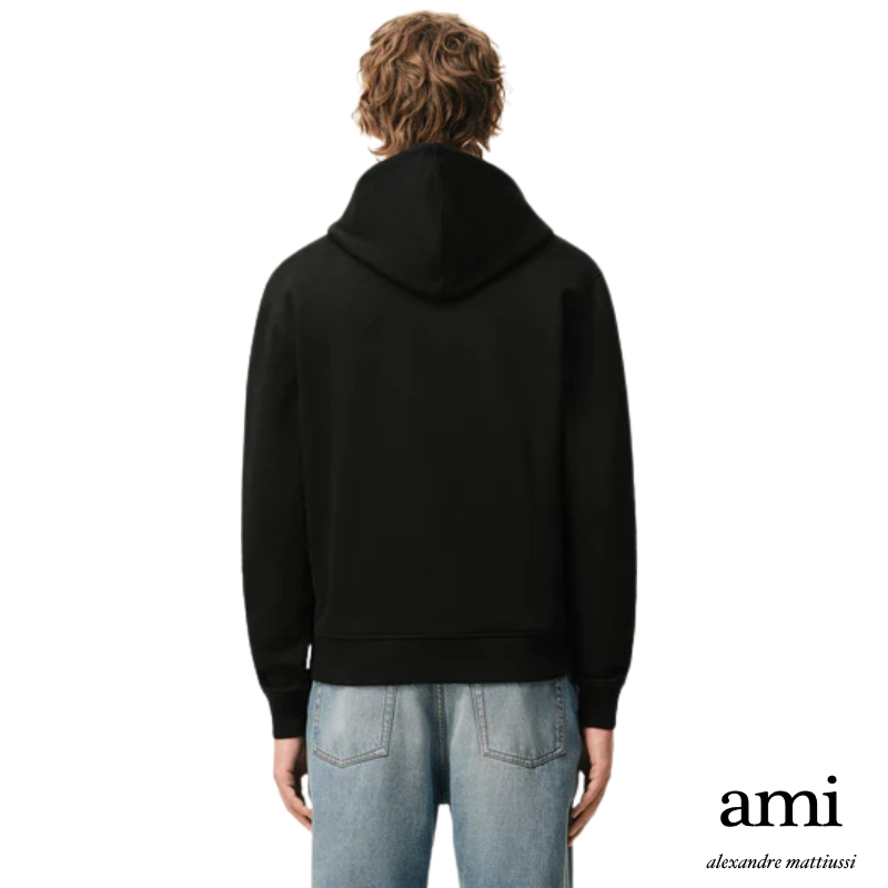 Ami paris【パーマネントコレクション】ブラック オーガニックコットン Ami de Coeur ジップパーカー