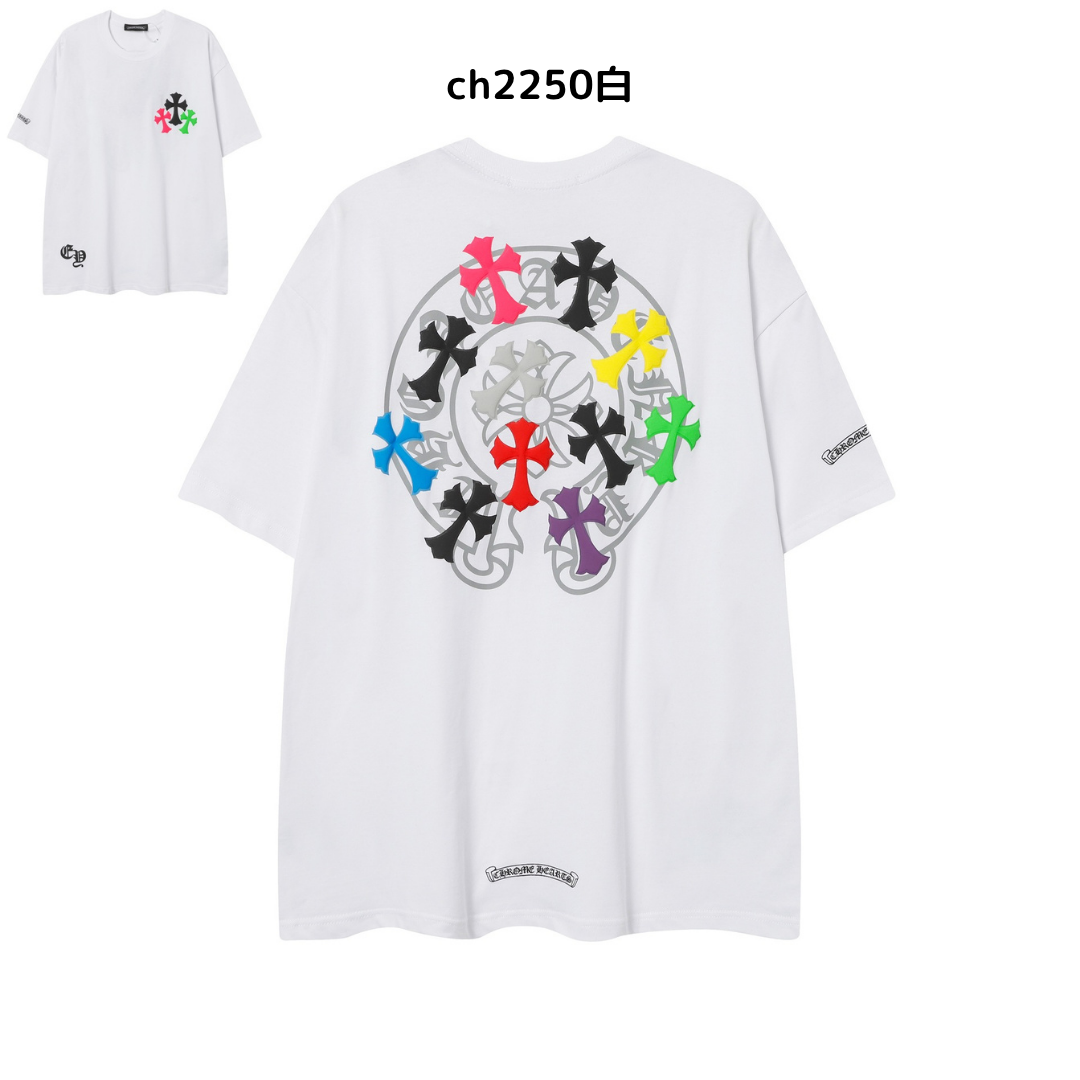 【2025新登場】クロムハーツChrome Hearts プリント刺繍Tシャツ特集 夏服 人気 男女兼用　綿100%  ch2230