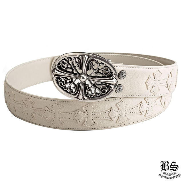 クロムハーツ クラシックオーバルクロスバックル＆プレーンブラックレザー1.5ホースシューリベット ベルトセット