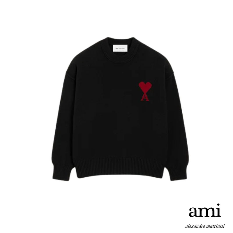 Ami paris  ブラック ウール Ami De Coeur クルーネック セーター