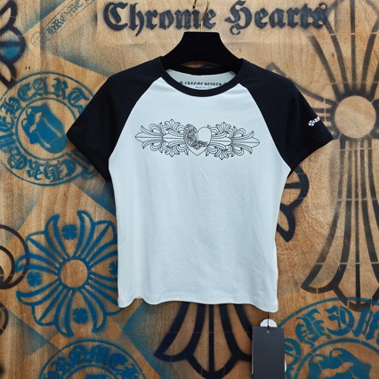 CHROME HEARTS (クロムハーツ) バインロゴ ベビーシャツ Tシャツ レディース