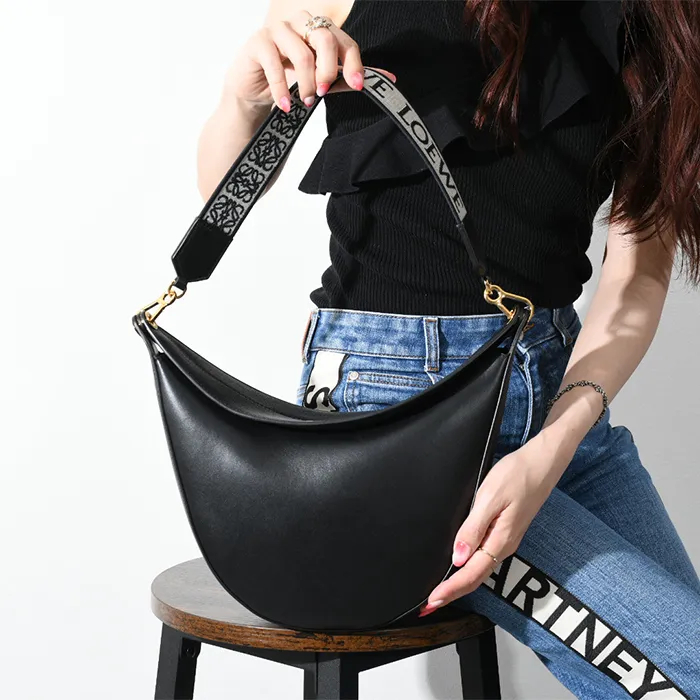 LOEWE サテンカーフ＆ジャカード Luna ホーボー バッグ