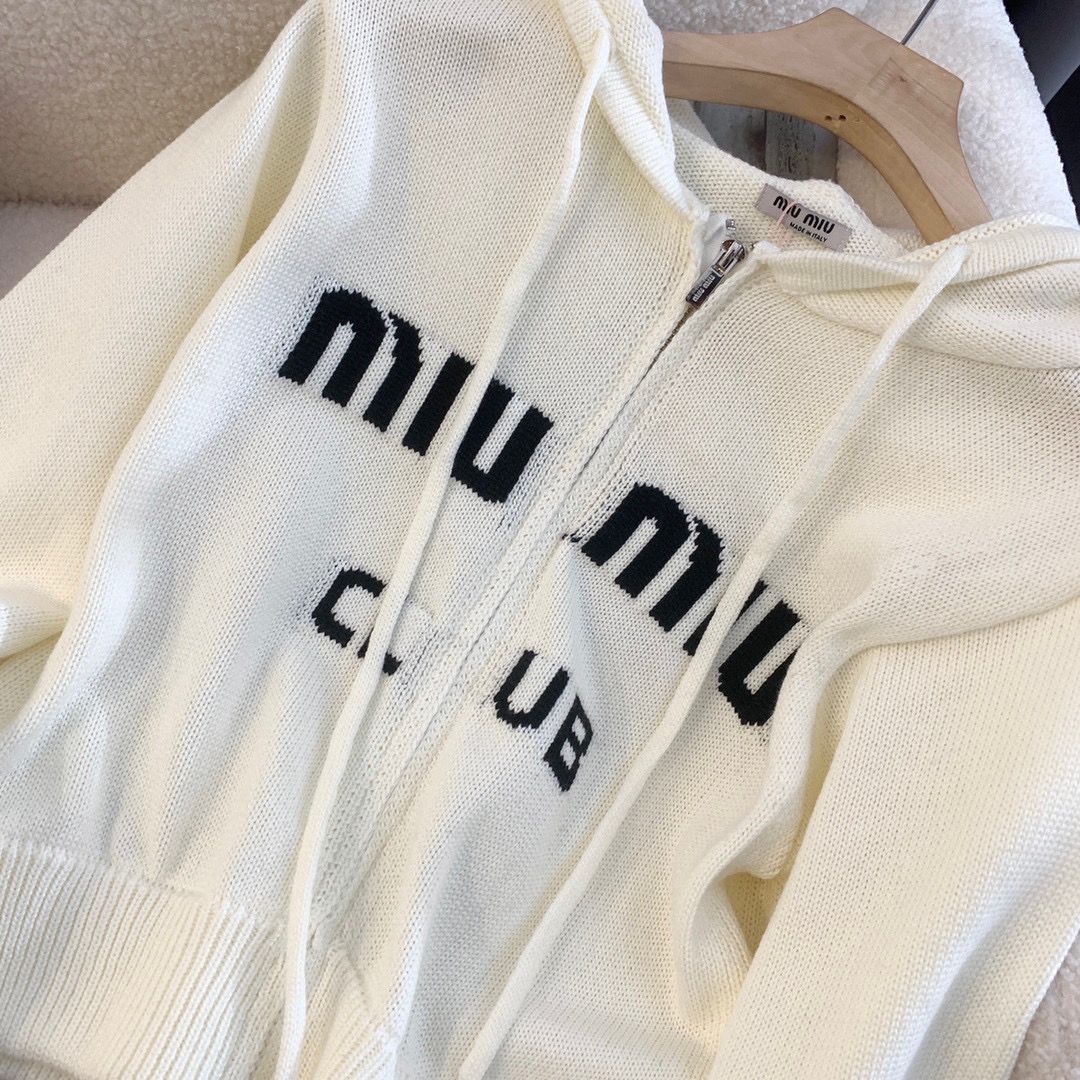 MIU MIUニットフード付きカーディガンコートセーター