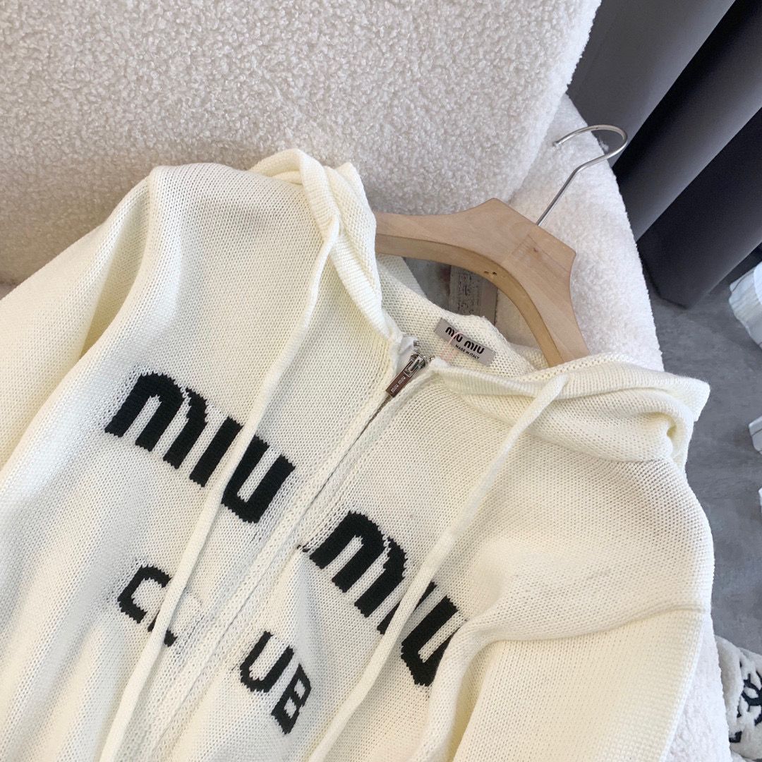 MIU MIUニットフード付きカーディガンコートセーター