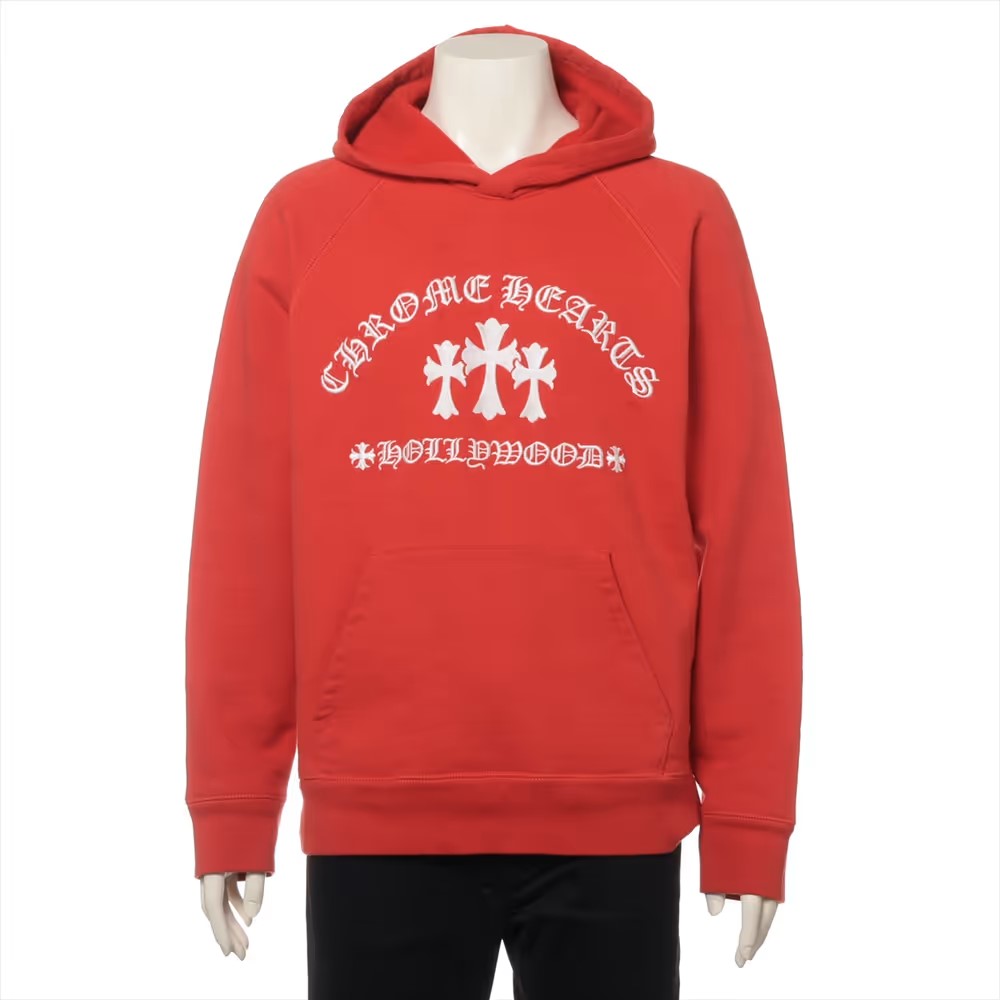 クロムハーツ パーカー コットン サイズM レッド SAILIN ON セメタリークロス刺繍