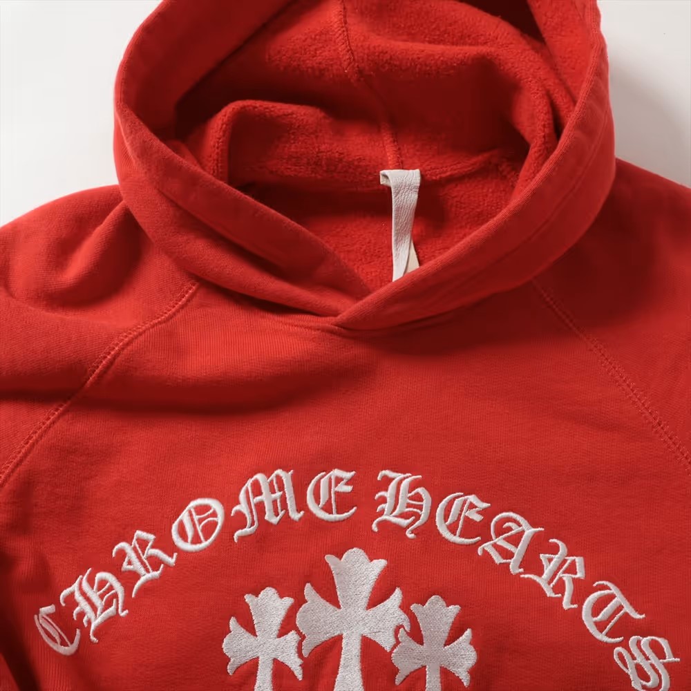 クロムハーツ パーカー コットン サイズM レッド SAILIN ON セメタリークロス刺繍