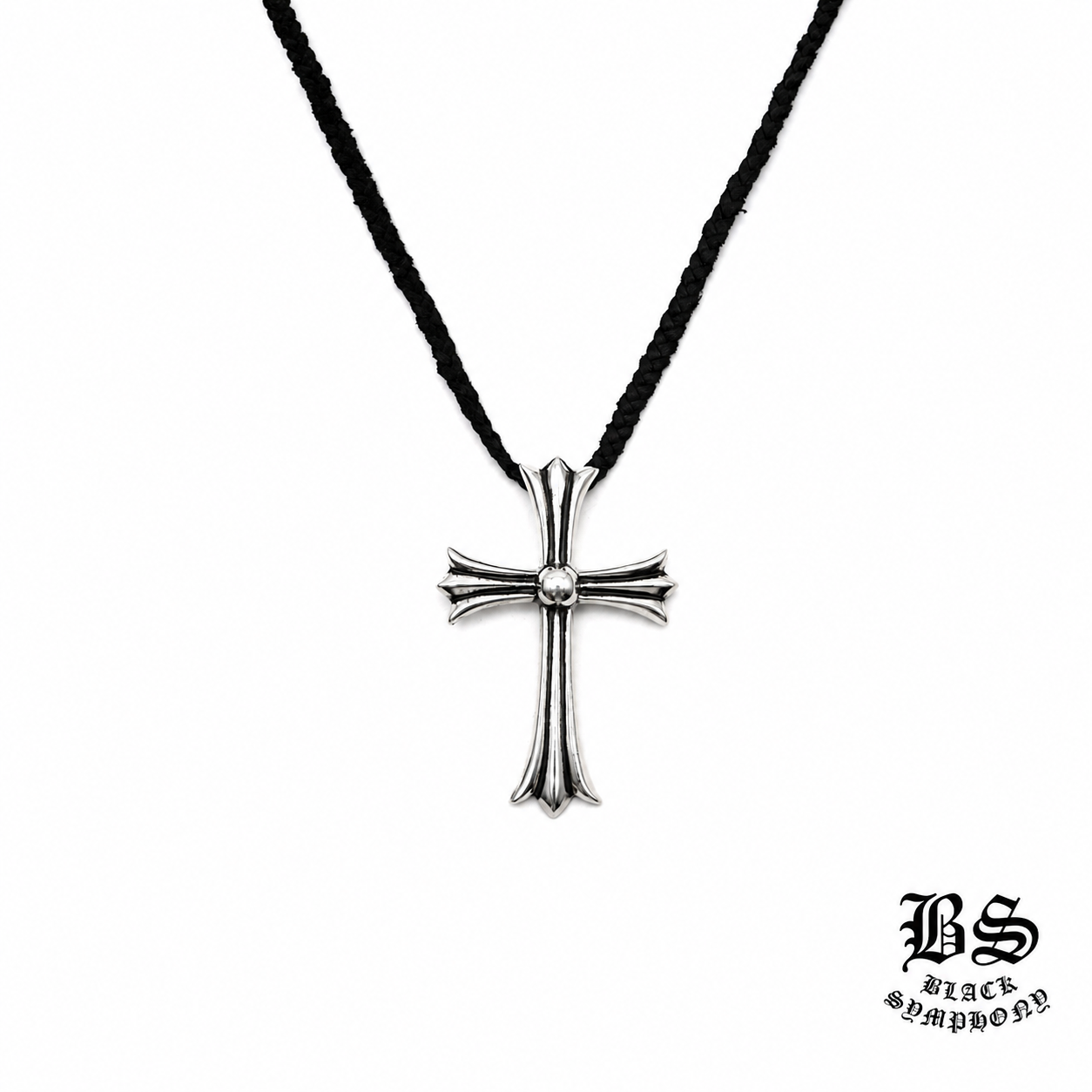 CHROME HEARTS (クロムハーツ) レザー ブレイズ シルバー925 クロス ネックレス