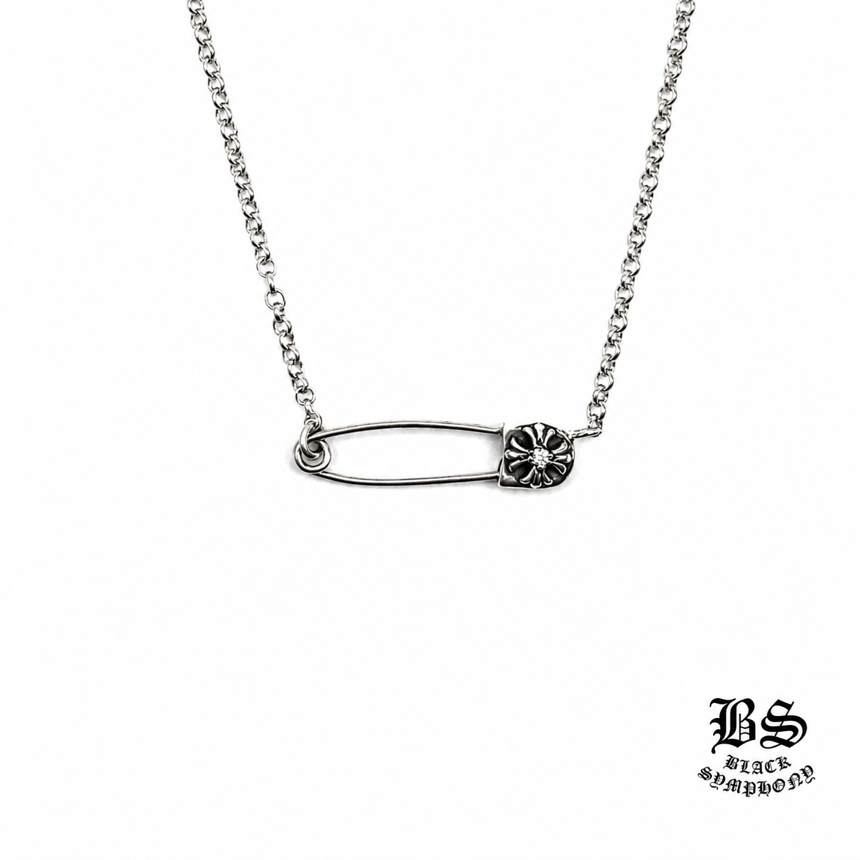 CHROME HEARTS (クロムハーツ) シルバー ピンクリップ シングルダイヤモンド ロールチェーン ネックレス