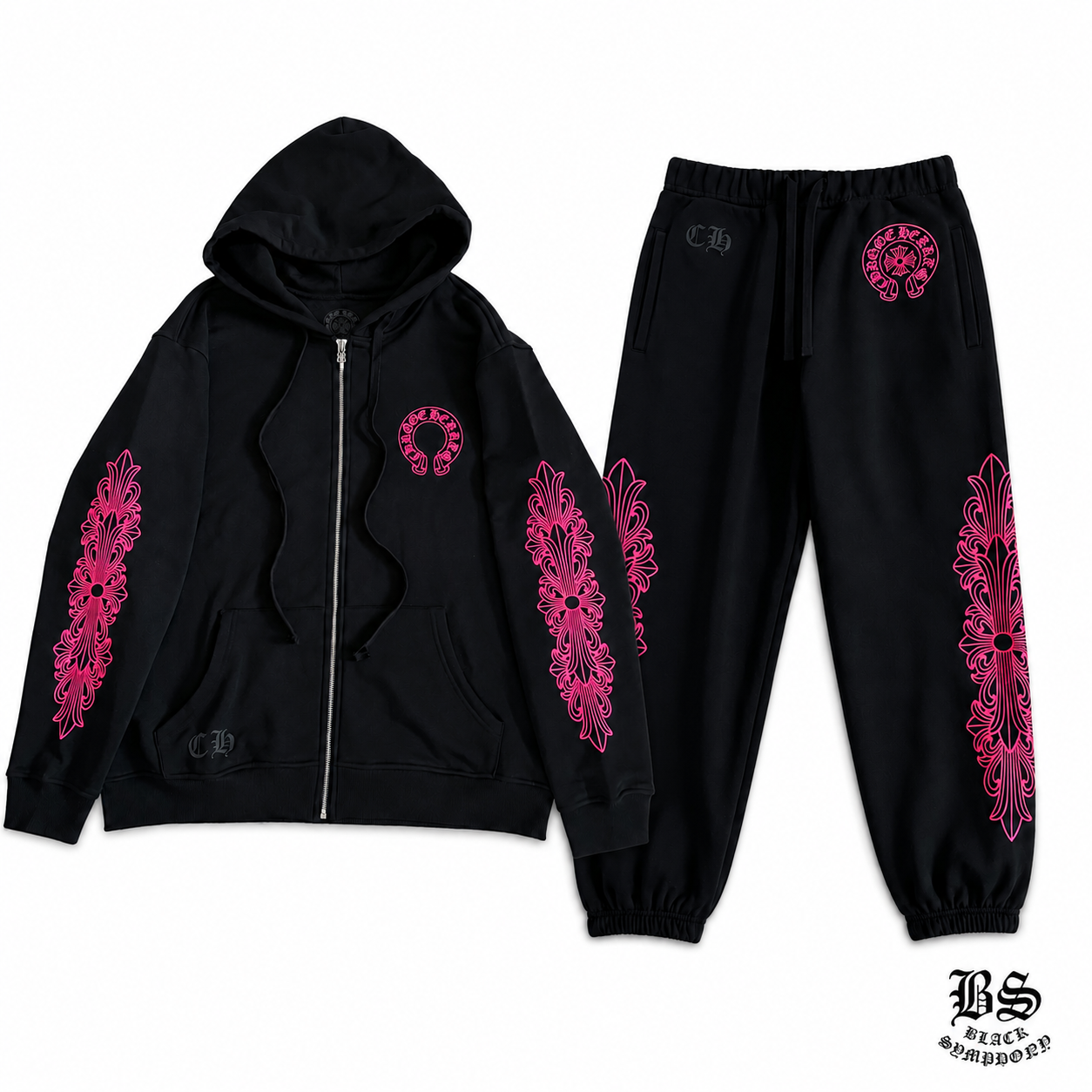 【Chrome Hearts】クロムハーツ　セットアップ パーカー ジョガーパンツ 上下セット メンズ レディース ブラック ピンク　男女兼用