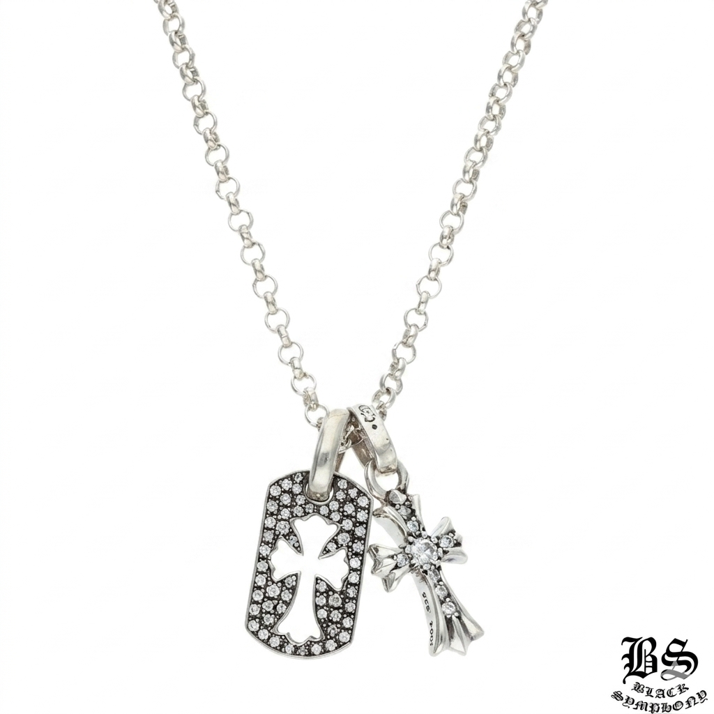 Chrome Hearts PAVEダイヤロールチェーンセット ネックレス タイニーカットアウトドッグタグ/ベイビーファット