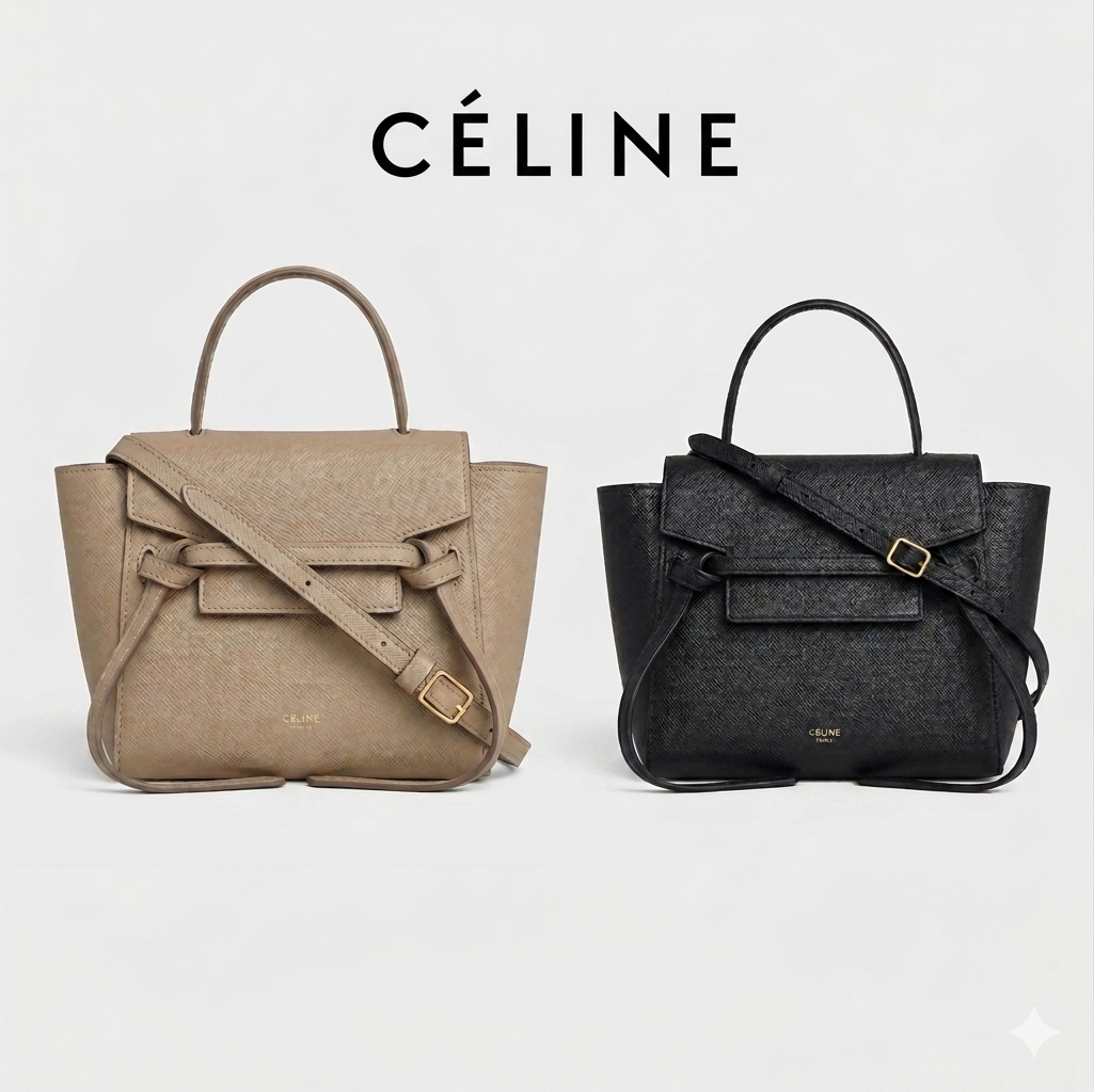  CELINE ベルトバッグ ナノ レザー 2WAY ショルダーバッグ ハンドバッグ レディース