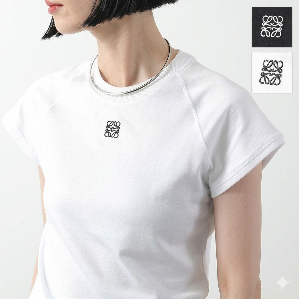 LOEWE ロエベ Tシャツ SMALL FIT T-SHIRT スモールフィット7 半袖 カットソー アナグラム 刺繍 カラー2色  レディース