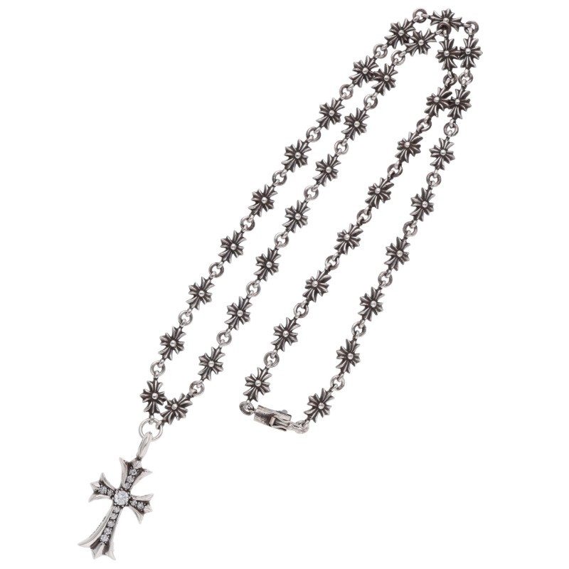 Chrome Hearts シルバー PAVEダイヤネックレス TNY E20 CRS F P DIA タイニーEファットクロス