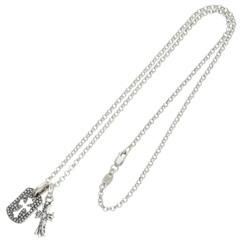 Chrome Hearts PAVEダイヤロールチェーンセット ネックレス タイニーカットアウトドッグタグ/ベイビーファット