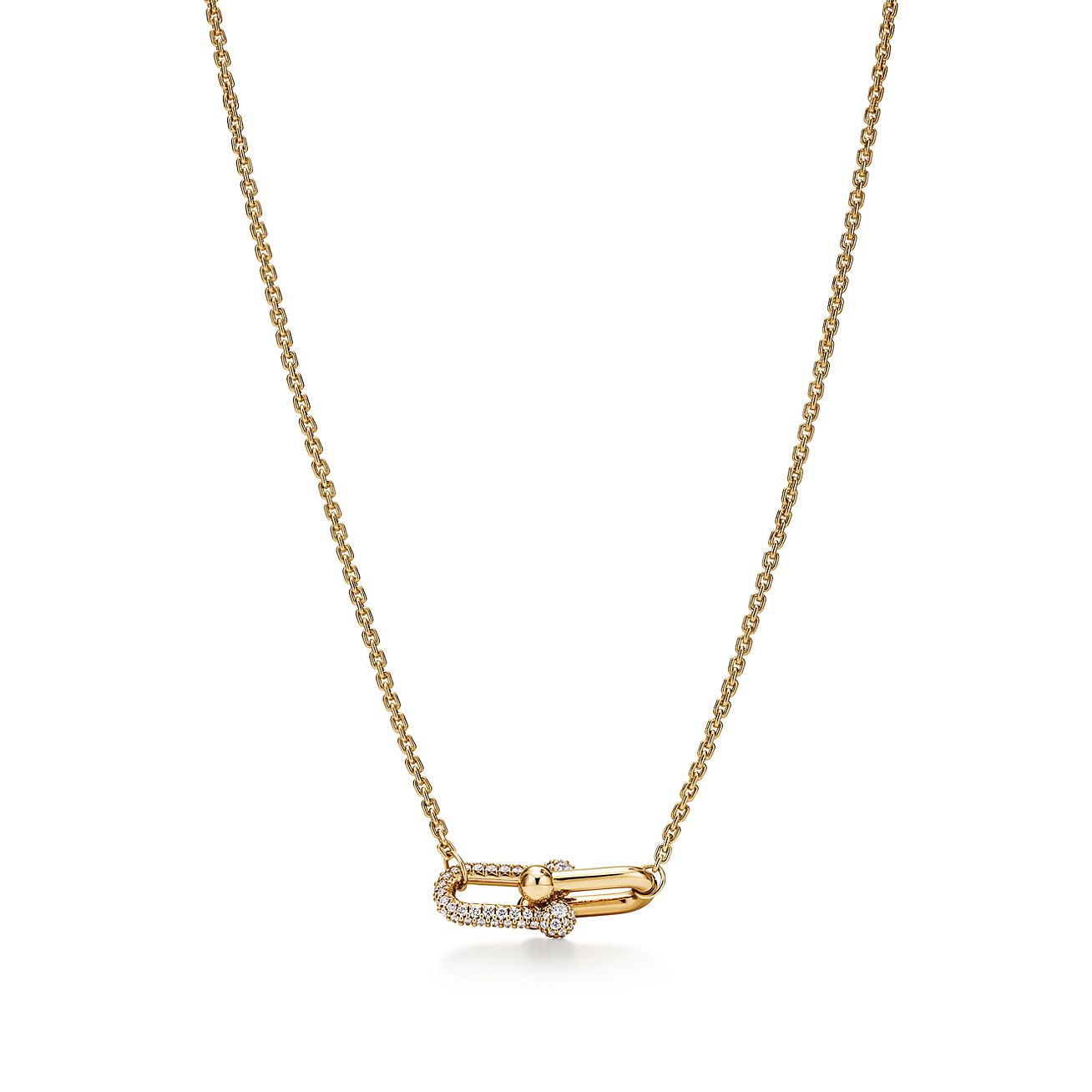 ティファニー ハードウェア ダブルリンク ペンダント イエローゴールドにダイヤモンドをセッティング