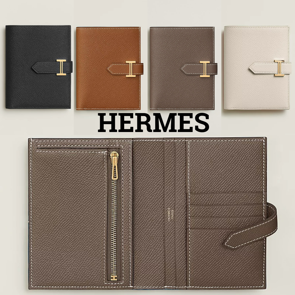 Hermes*ベアン コンパクトウォレットミニ 二つ折り財布 ーＨ
