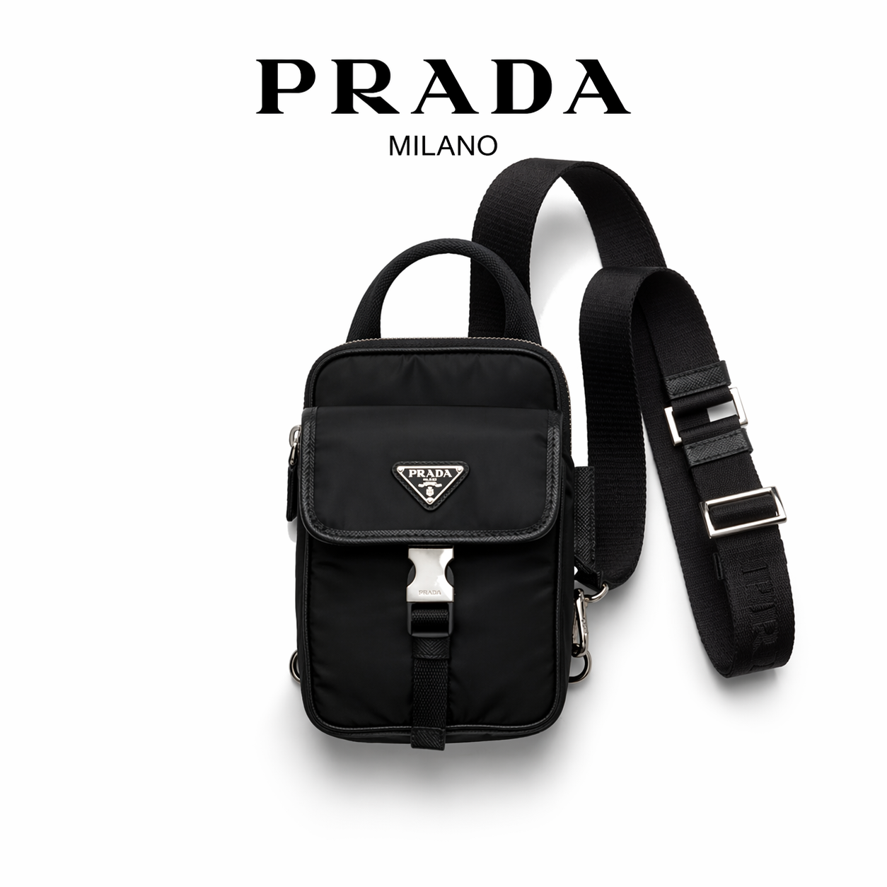 PRADA プラダ ショルダーバッグメンズ クロスボディバッグ Re-Nylon xレザー トライアングルロゴ ポーチ付き 鞄