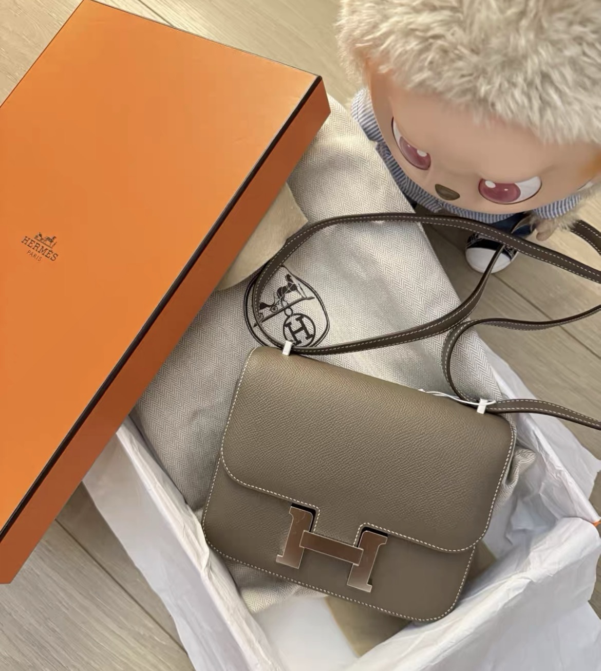 エルメス・ミニコンスタンス・エトゥープ SV金具エプソンレザーショルダーバッグコンスタンス3ミニ 