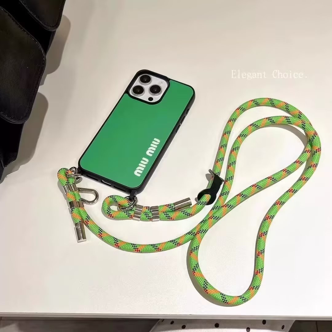 MIUMIU iPhone 15 iPhone 15Pro iPhone 15Pro Max iPhone 15Plus   耐衝撃  iPhoneケース ミュウミュウ ストラップ付き　ブラック　ブルー