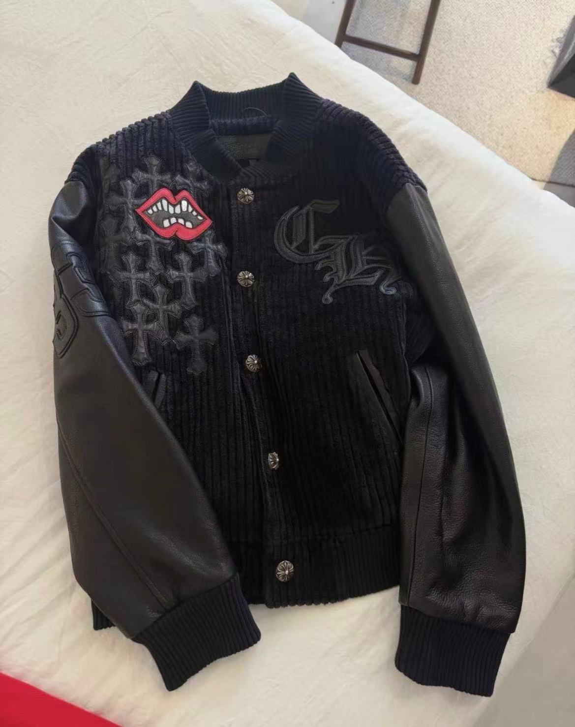 CHROME HEARTS (クロムハーツ)   Matty Boy Lips クロスパッチ コーデュロイ レザー スリーブ ボンバージャケット