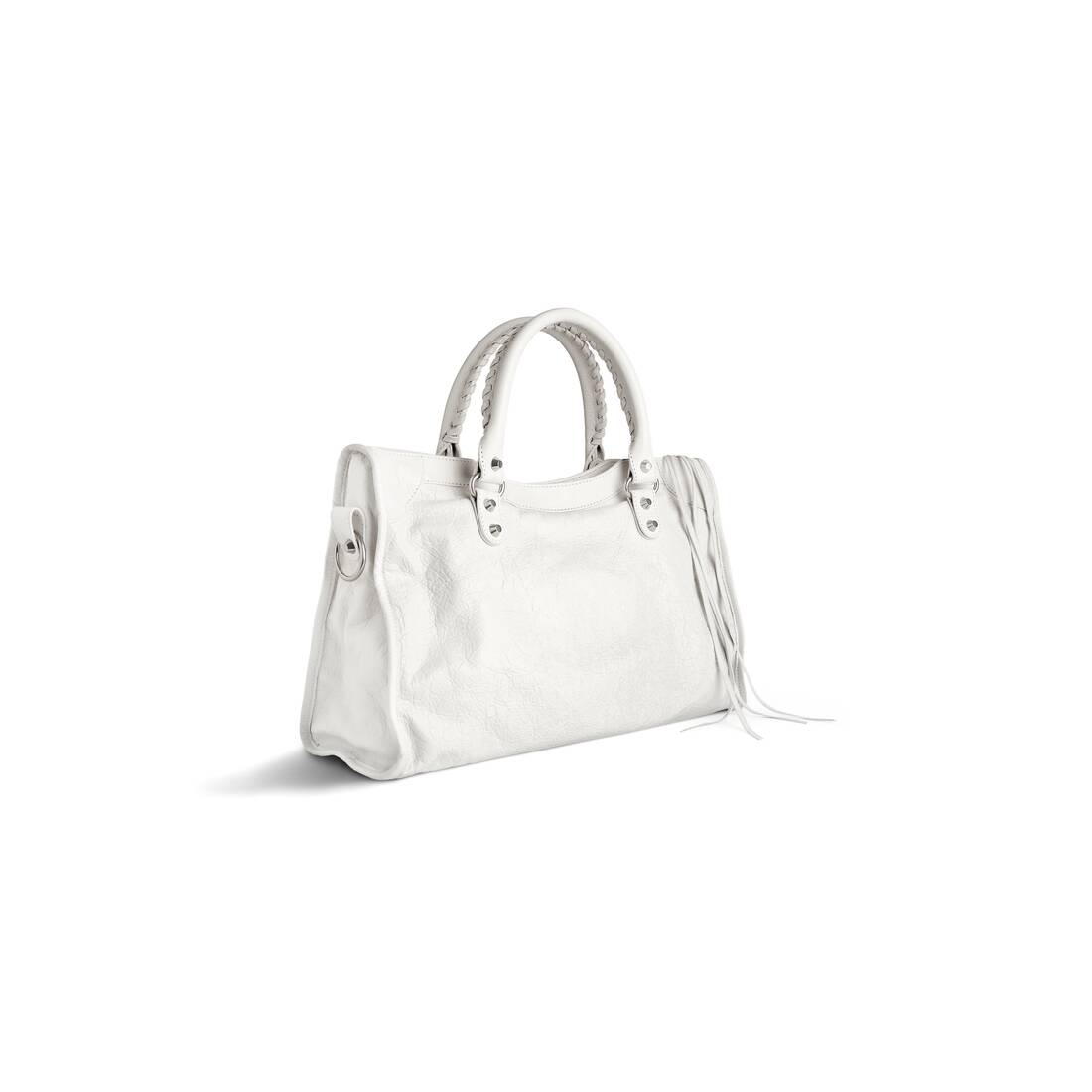 バレンシアガ　Le City バッグ オプティックホワイト アリーナラムスキン シャイニーシルバー金具 スモール＆ミディアム 
