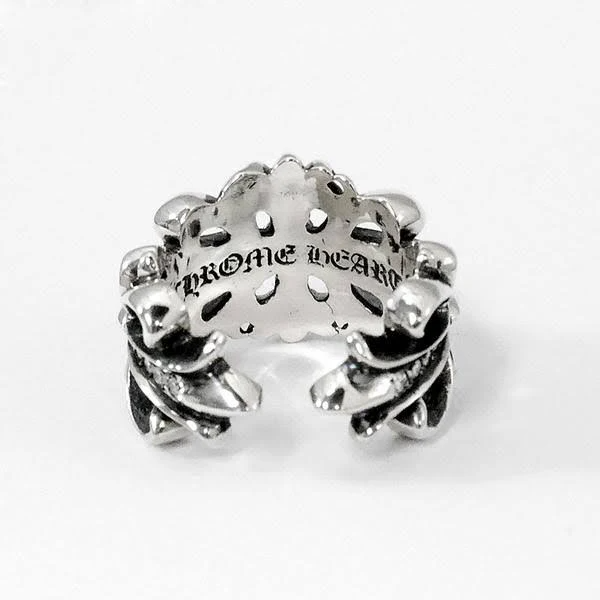 【希少】 CHROME HEARTS クロムハーツ ダブルフローラルクロス ダイヤモンド リング メンズ ダイヤ 指輪フリーサイズ 黒/白/