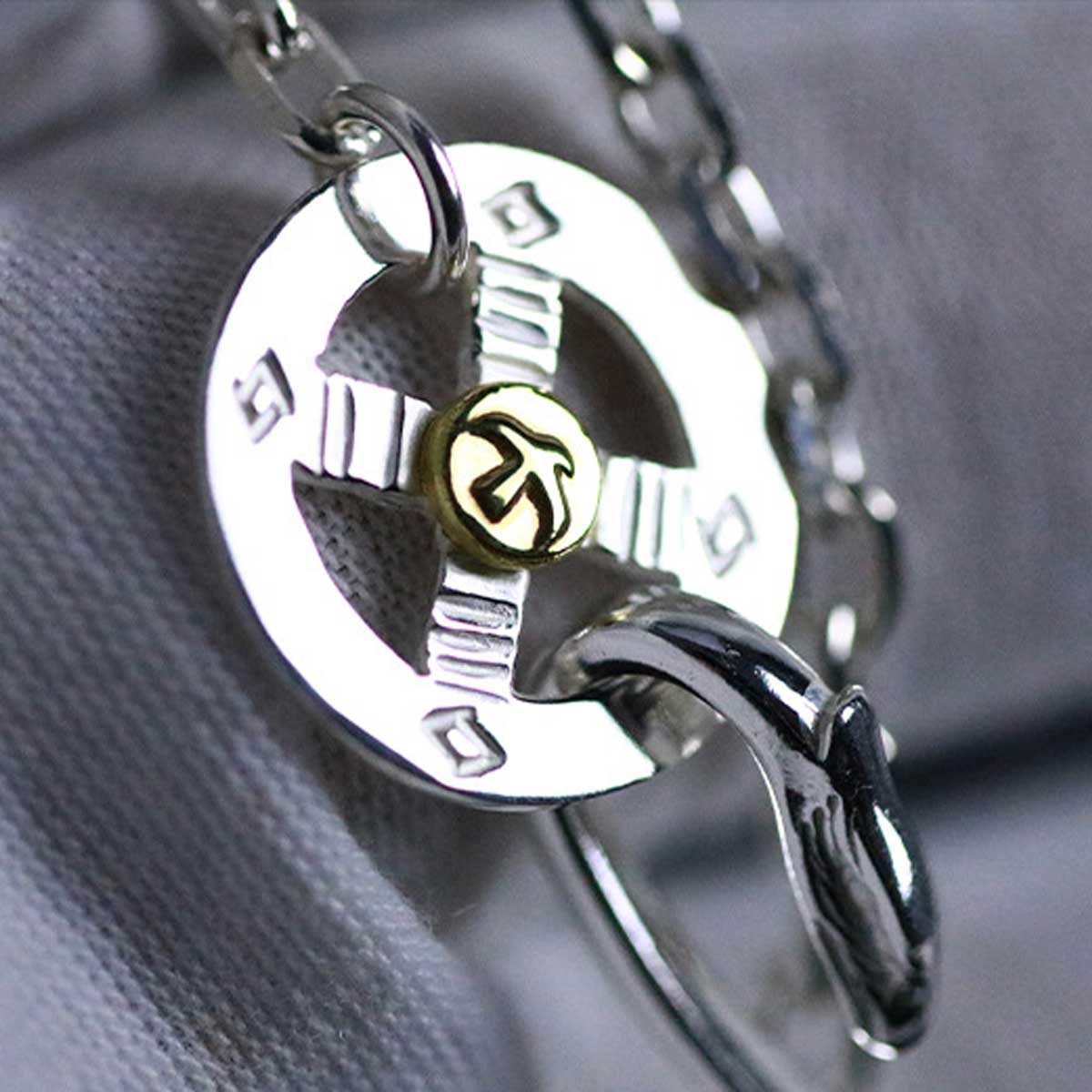 ゴローズ 上銀銀縄ターコイズ特大フェザー ローズ付き セット ネックレス　シルバー　金縄TQ 左向き × 上金 右向き 