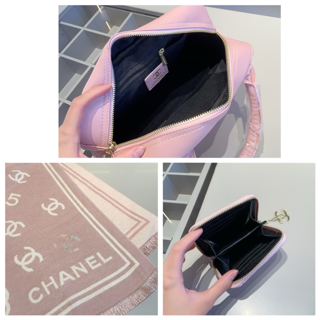 CHANEL シャネルギフトセット 3点 セット バック＋財布＋マフラー ピンク
