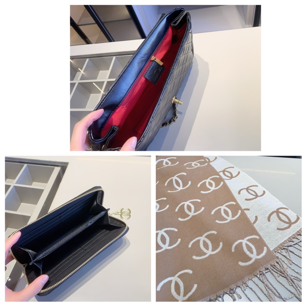 CHANEL シャネルギフトセット 3点 セット　Vintage CC Maxi Flapバック＋財布＋マフラー ブラック