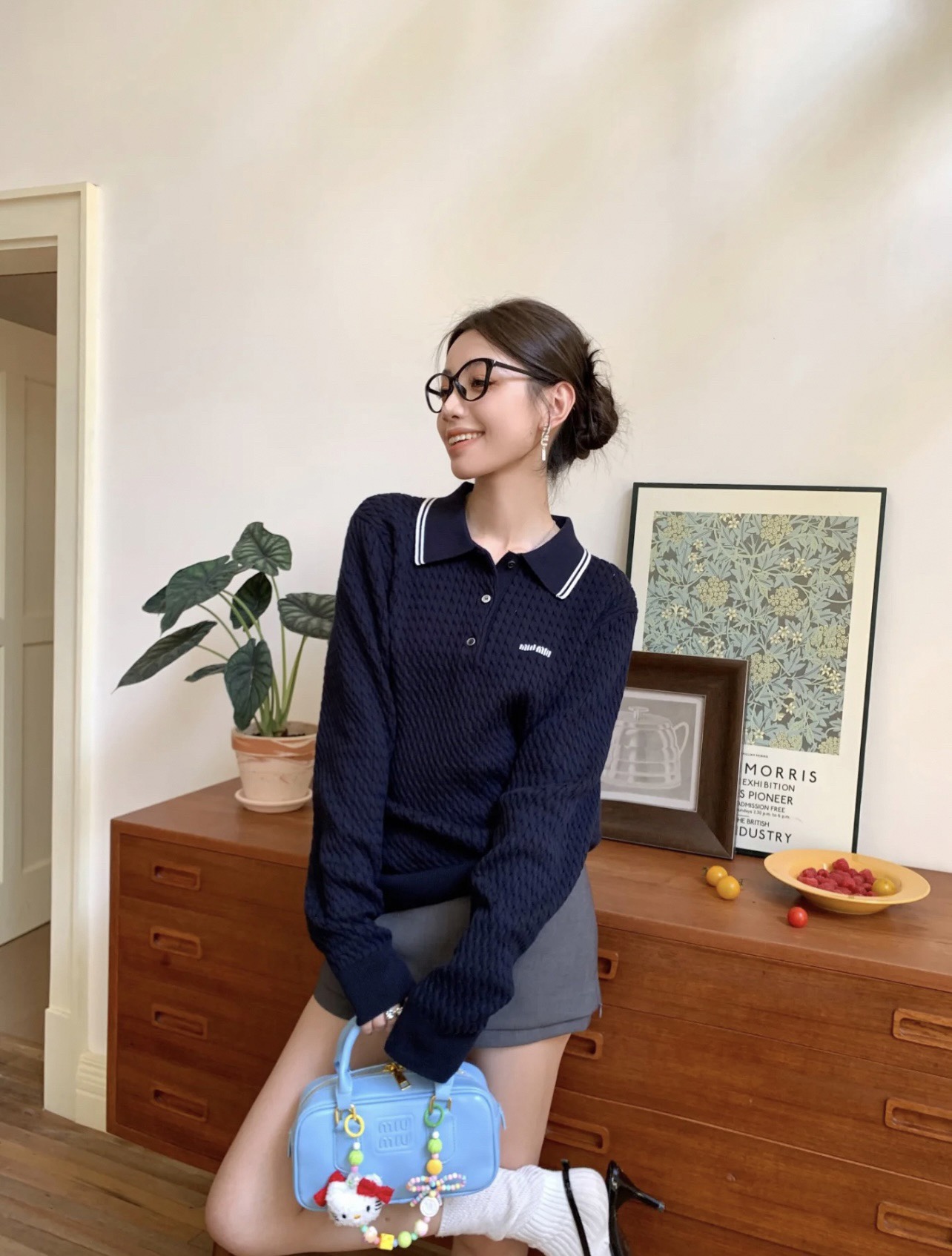  Miu Miu2024秋冬 小刺繍テディベアラウンドネックニットセーター男女兼用