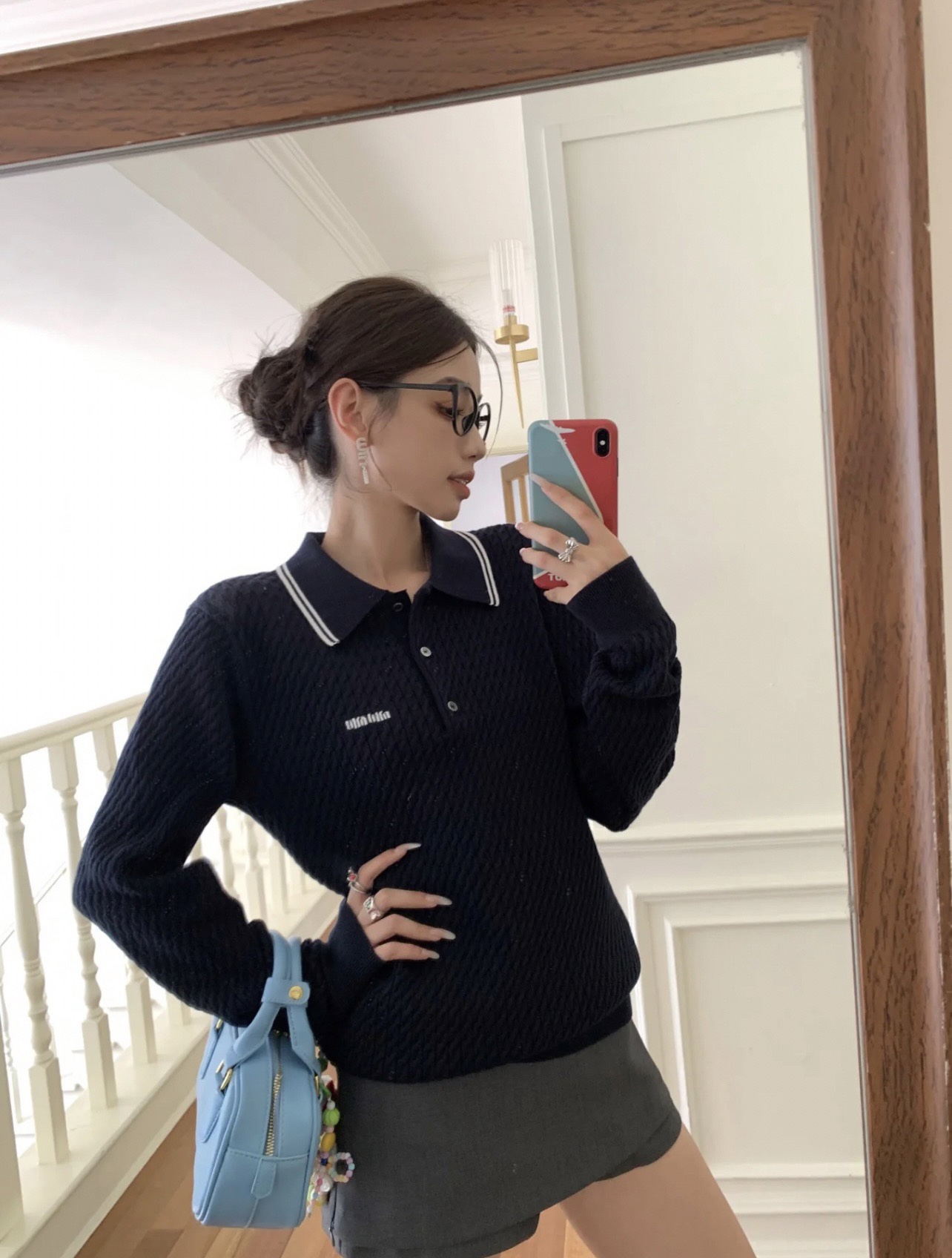  Miu Miu2024秋冬 小刺繍テディベアラウンドネックニットセーター男女兼用