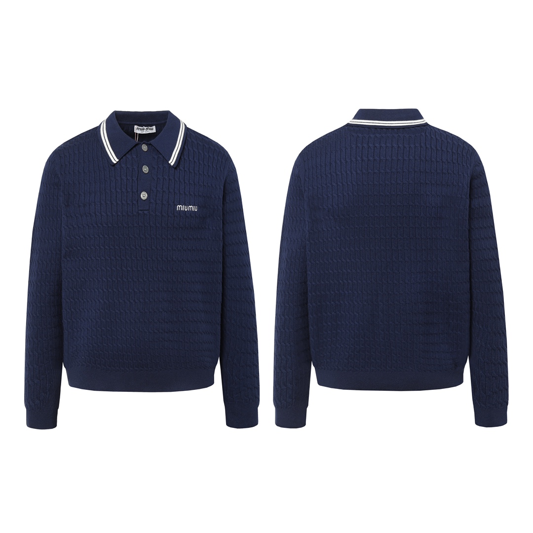  Miu Miu2024秋冬 小刺繍テディベアラウンドネックニットセーター男女兼用