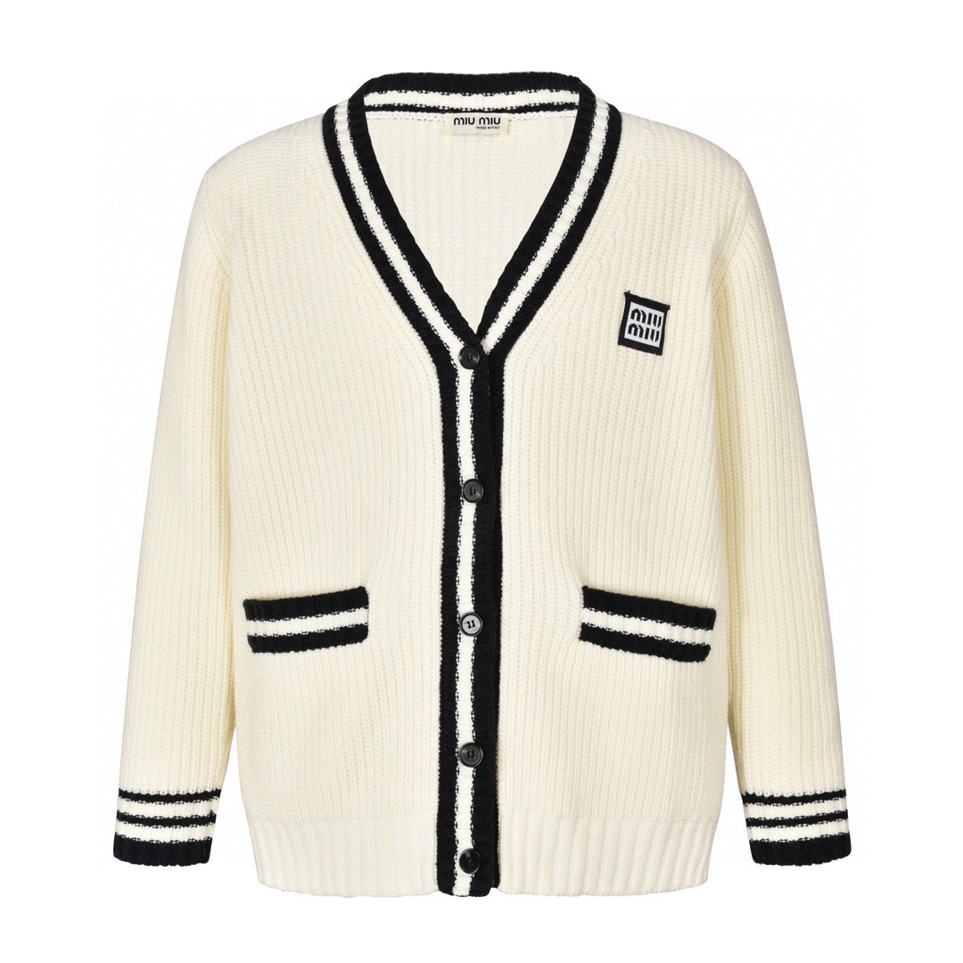 MiuMiu（ミュウミュウ）ロゴ入りカラーコンビカーディガンニット