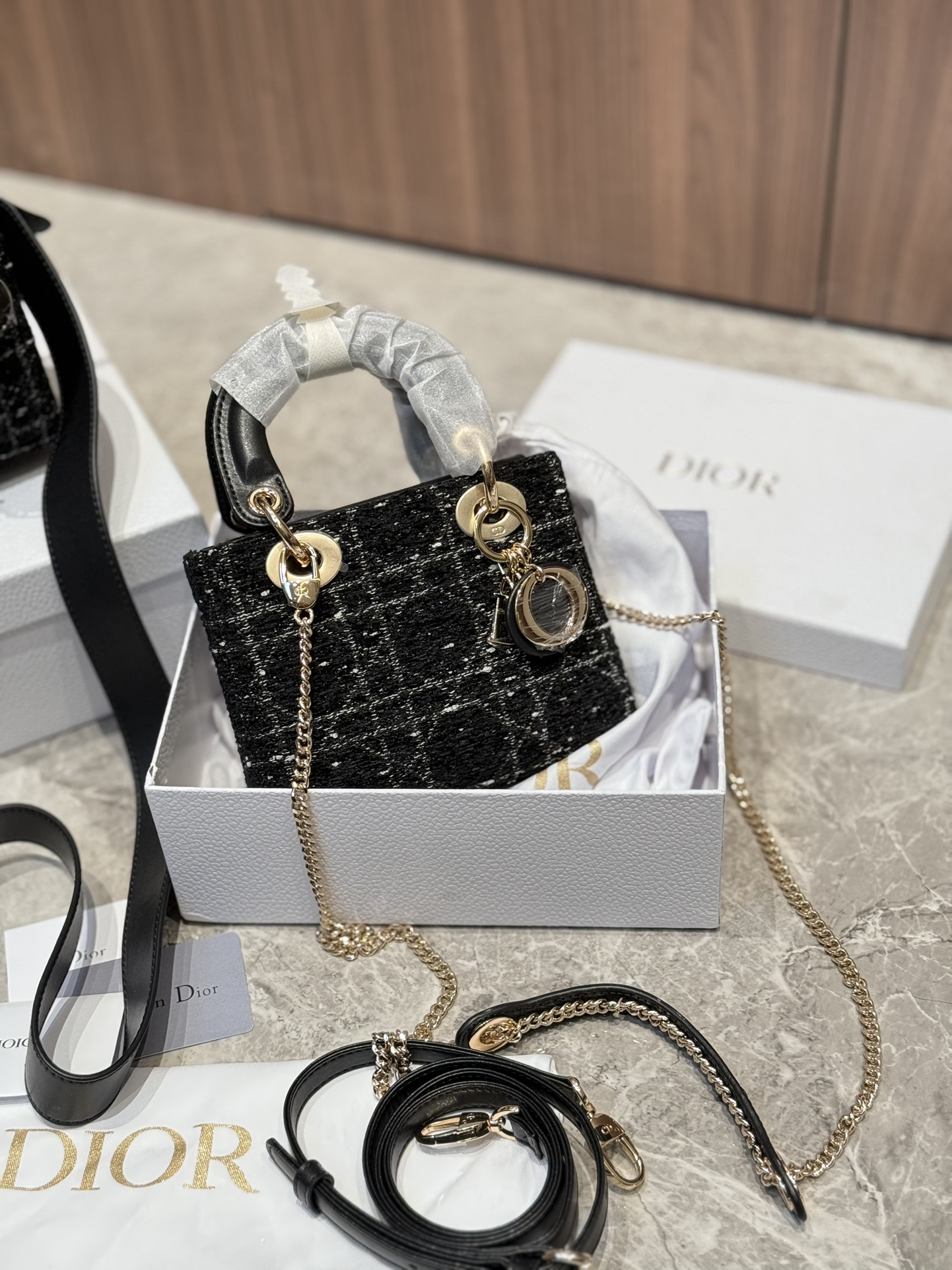 DIOR バッグ　クリスチャンディオール 　レディディオール マイクロカナージュ 2WAYショルダーハンドバッグ 