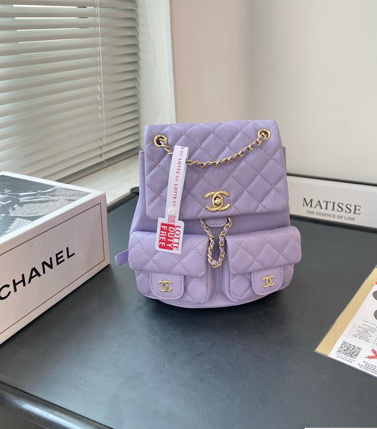 【限定カラーで入手困難♪】シャネル マトラッセ キャビアスキン パープル ランダムシリアル ココマーク シャンパンゴールド バックパック リュック バッグ