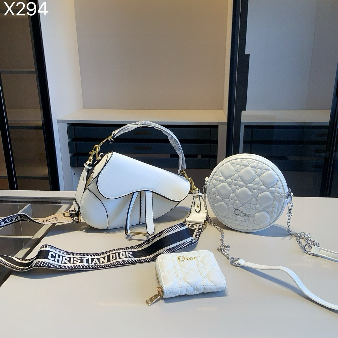Diorディオール ギフトセット 3点 セット　 Saddle バッグ+CARO ラウンドポーチ（チェーンショルダー付き）＋ミニ財布　白