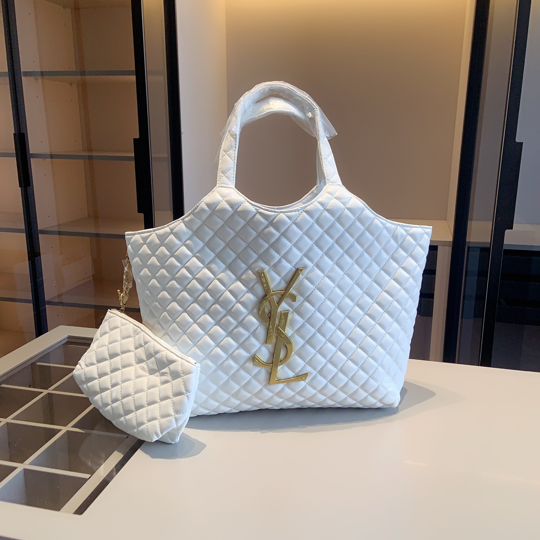 YSL サンローラン　 3セット　YSLトートバッグ（ポーチ付き）+丸型チェーン ショルダー バッグ+ミニ財布 白
