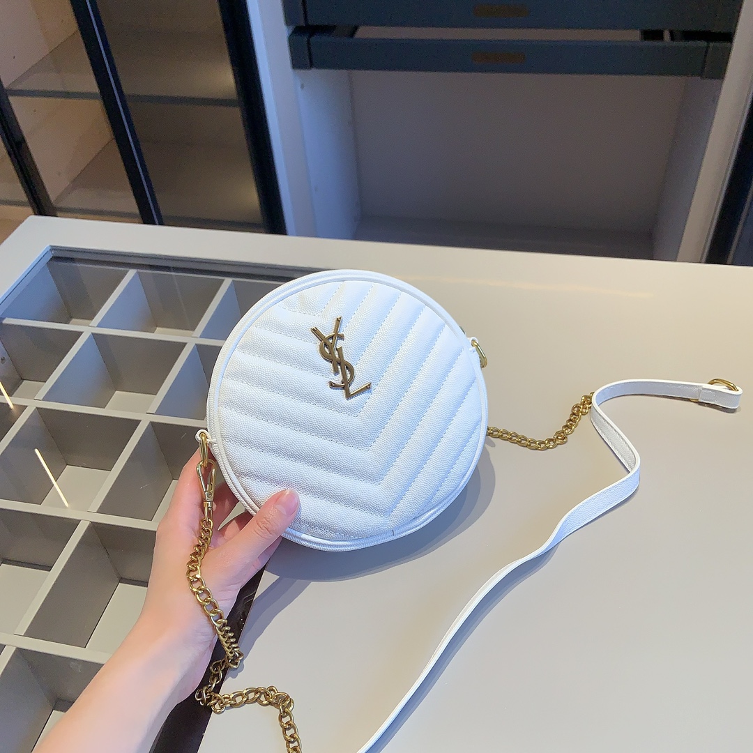 YSL サンローラン　 3セット　YSLトートバッグ（ポーチ付き）+丸型チェーン ショルダー バッグ+ミニ財布 白