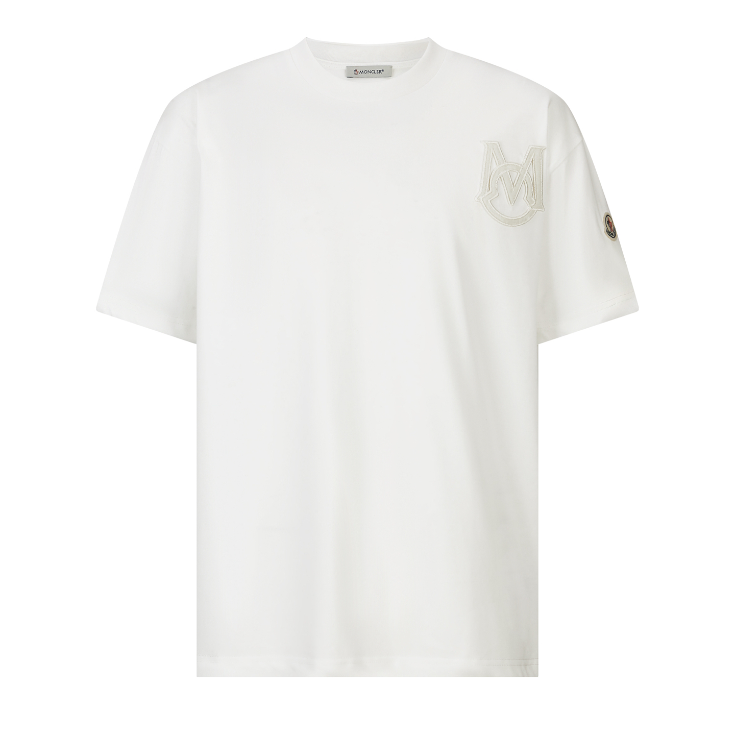 MONCLER モンクレール 刺繍ワッペンロゴ 半袖Tシャツ 　ブラック＆ホワイト　100％　男女兼用 mh0213