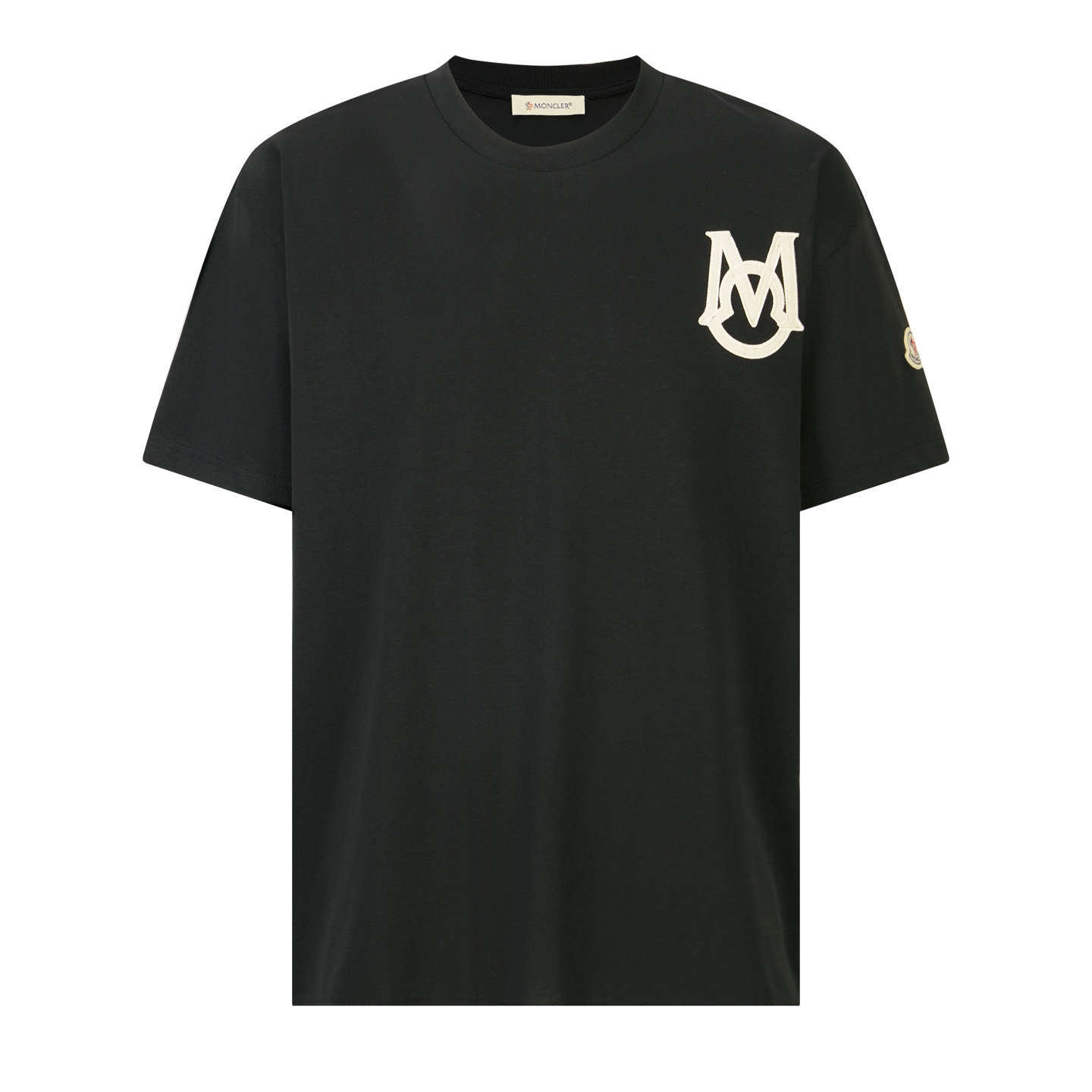 MONCLER モンクレール 刺繍ワッペンロゴ 半袖Tシャツ 　ブラック＆ホワイト　100％　男女兼用 mh0213