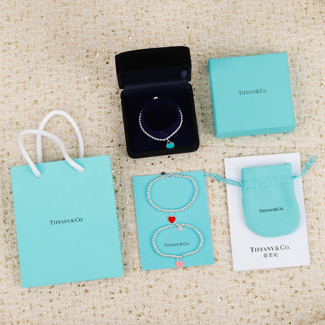 【国内発送/直営店】ティファニー ブルー ハート タグ ビーズ ブレスレット シルバー、4mm