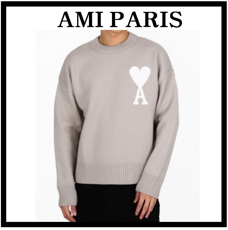 ★AMI★ハートロゴ メリノウール セーター★BEIGE
