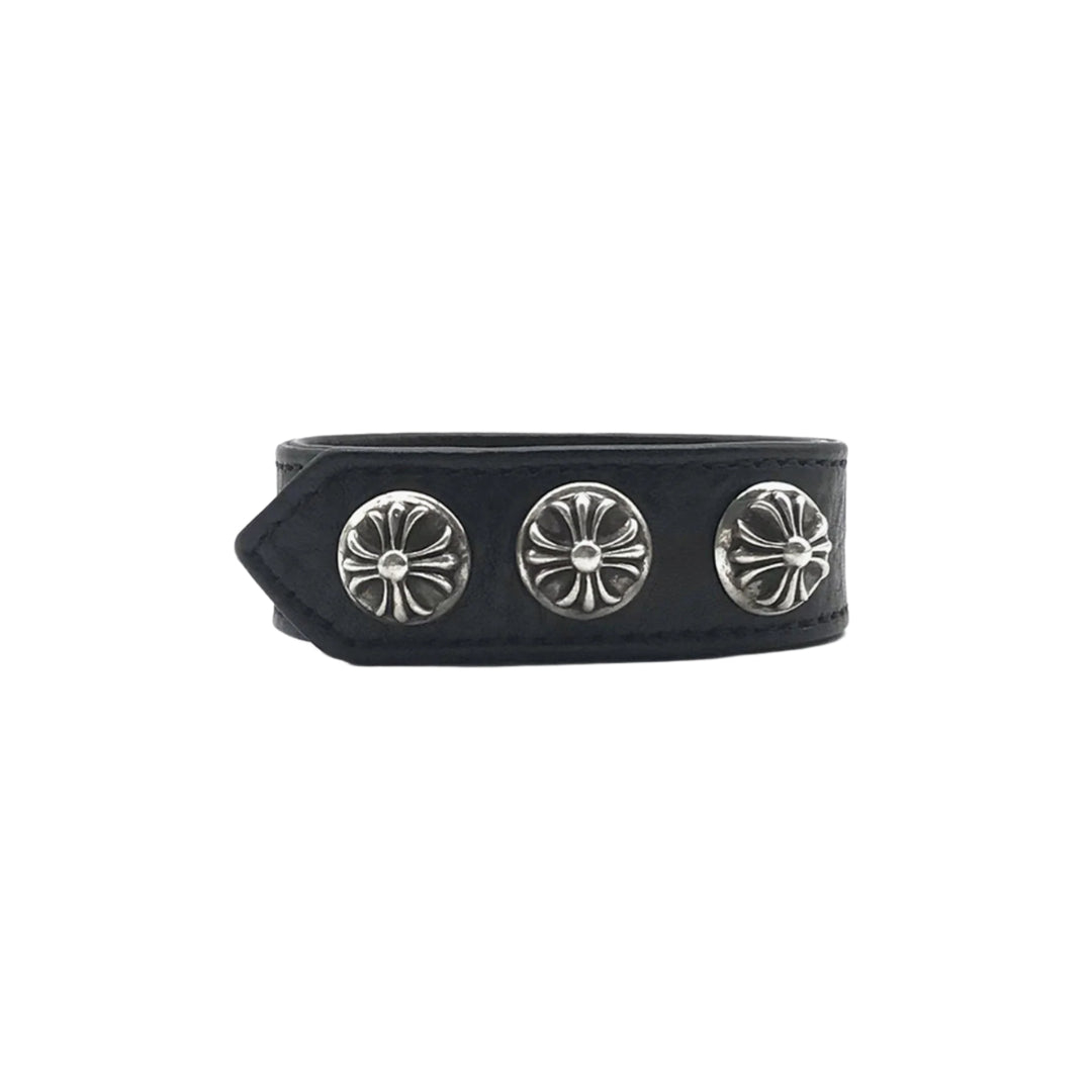 CHROME HEARTS (クロムハーツ) シルバー クロスボタン ​​レザー ブレスレット