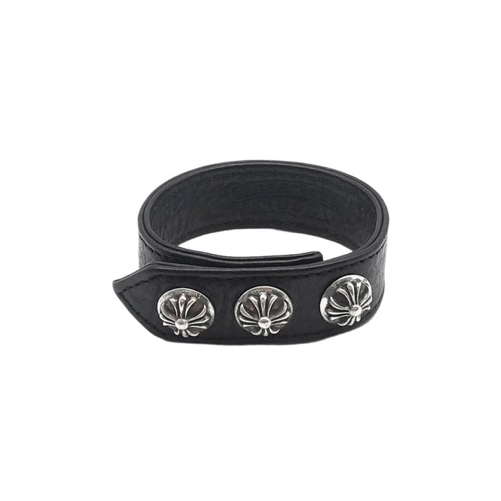 CHROME HEARTS (クロムハーツ) シルバー クロスボタン ​​レザー ブレスレット