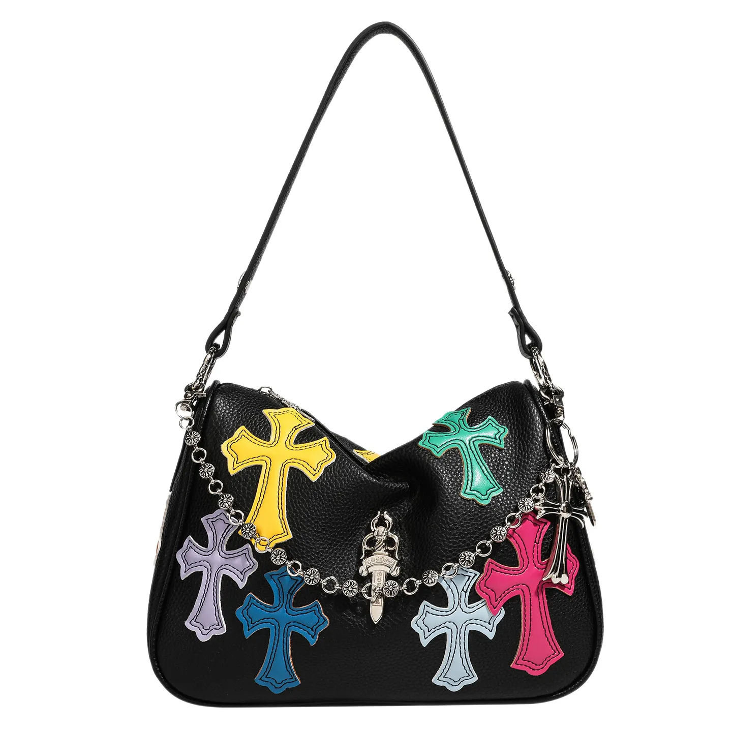 CHROME HEARTS (クロムハーツ) マルチカラー 十字架 クロスパッチ付き アンダーアーム ショルダーバッグ