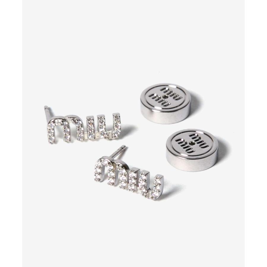 ミュウミュウ MIU MIU クリスタル付 メタル ピアス【ライトグレー/クリスタル 】【送料無料】