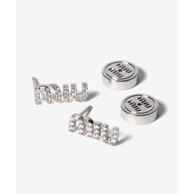 ミュウミュウ MIU MIU クリスタル付 メタル ピアス【ライトグレー/クリスタル 】【送料無料】